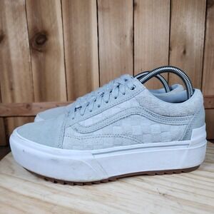 Vans‎ Old Skool Stacked Shoes Mens 8 Gray Suede Checkerboard Lugged Platform